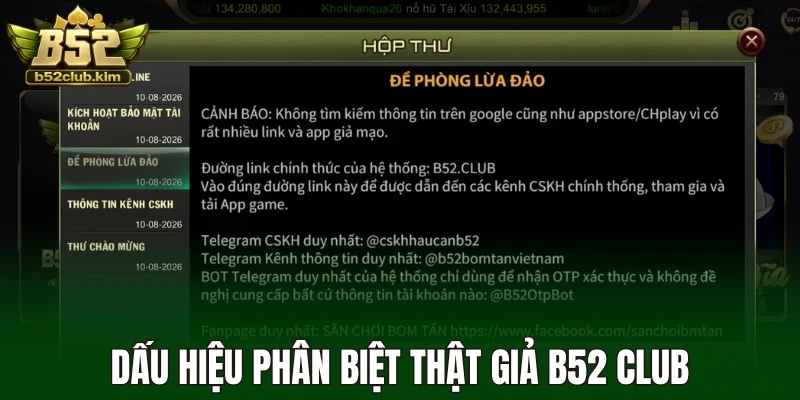 Dấu hiệu phân biệt thật giả B52 Club