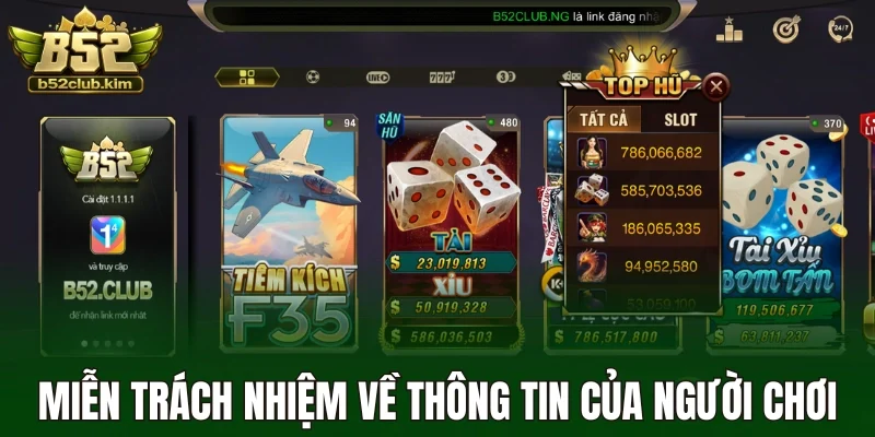 Miễn trách nhiệm về thông tin của người chơi
