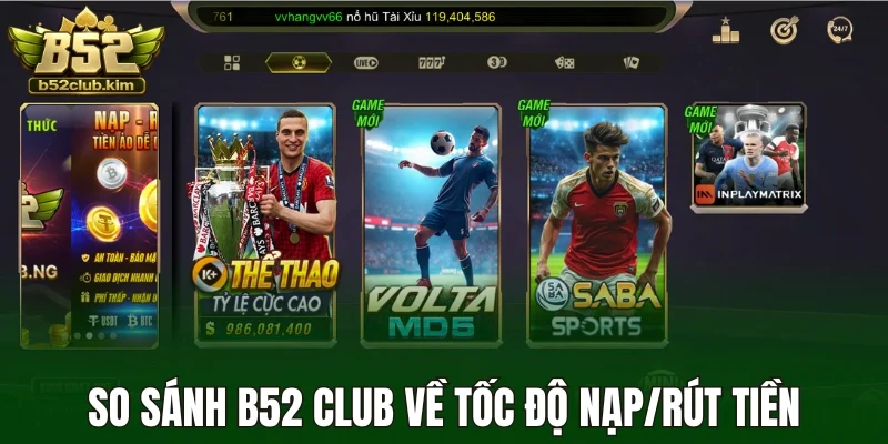 So sánh B52 Club về tốc độ nạp/rút tiền