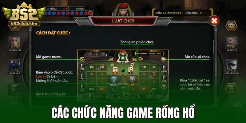 Các chức năng game rồng hổ