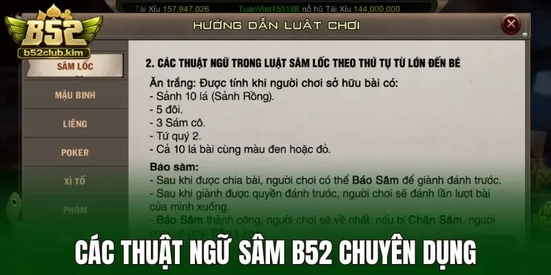 Các thuật ngữ sâm b52 chuyên dụng