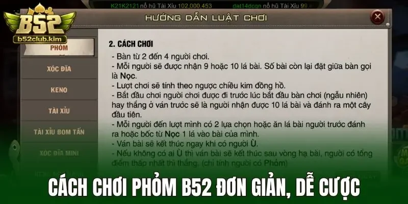 Cách chơi phỏm b52 đơn giản, dễ cược