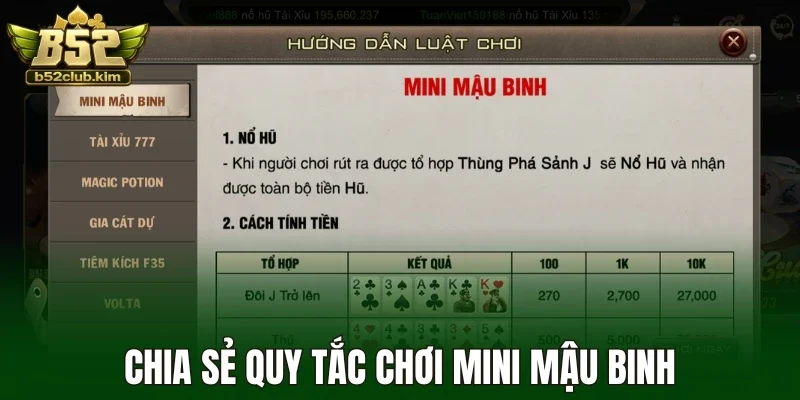 Chia sẻ quy tắc chơi mini mậu binh