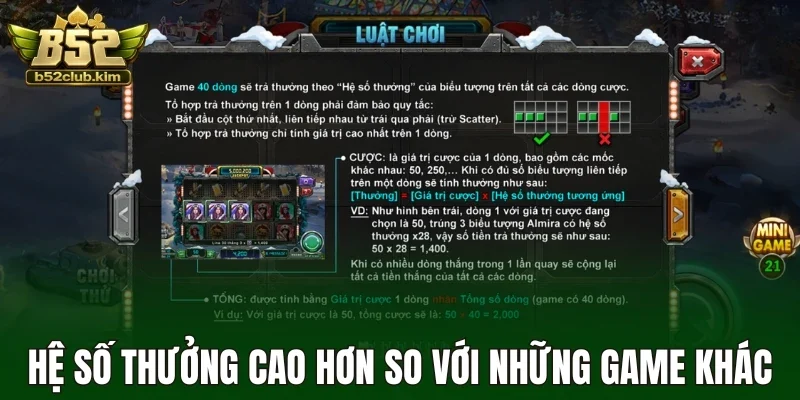 Hệ số thưởng cao hơn so với những game khác