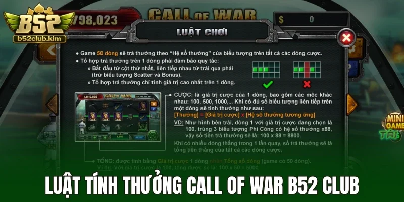 Luật tính thưởng call of war B52 Club