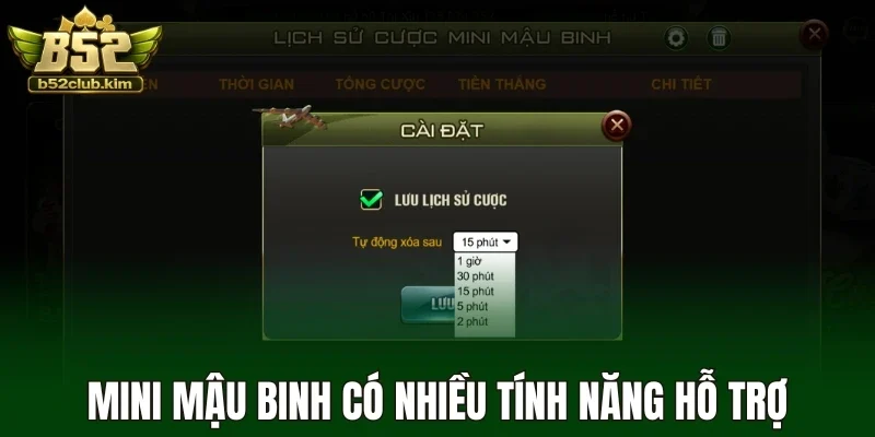 Mini mậu binh có nhiều tính năng hỗ trợ