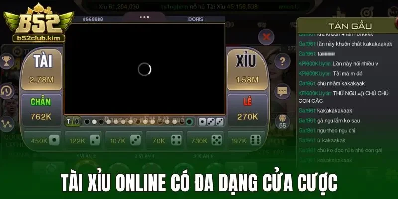 Tài xỉu online có đa dạng cửa cược