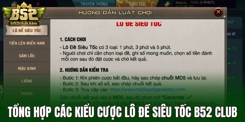 Tổng hợp các kiểu cược lô đề siêu tốc B52 Club