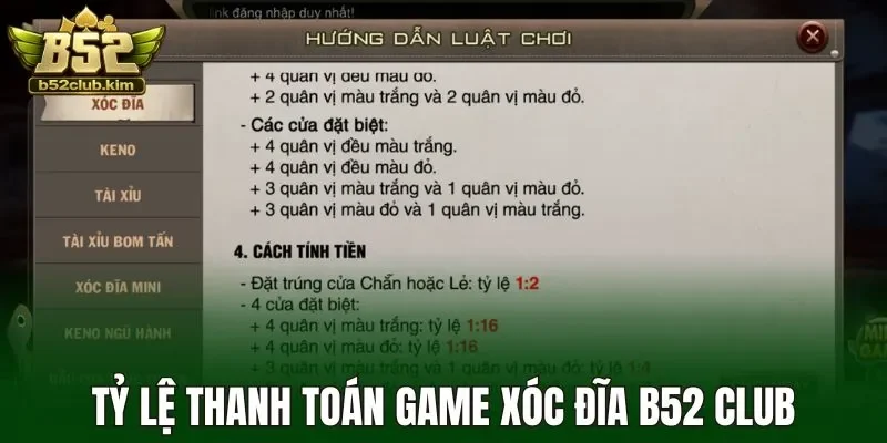 Tỷ lệ thanh toán game xóc đĩa B52 club